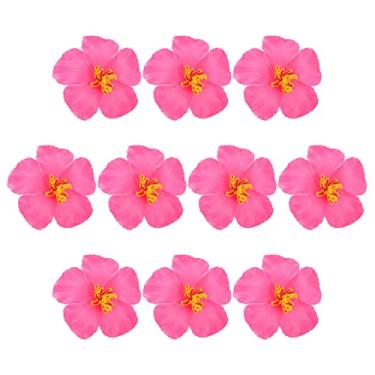 Imagem de Veemoon 10 Peças De Flores Artificiais De Hibisco Rosa Decoração De Flores Artificiais Decoração De Cabeça Floral Tropical Falsa Decoração De Festa De Verão Acessórios De