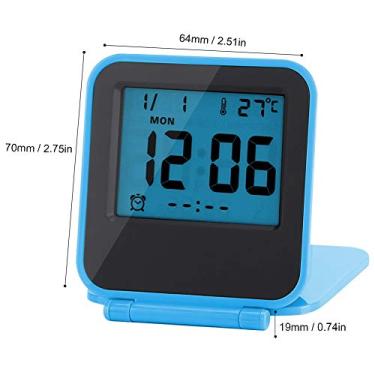 Imagem de Despertador Digital de Viagem Portátil e Dobrável Yctze Com Temperatura, Data do Calendário, Exibição da Semana - Cabeceira Compacta, Silencioso (Azul)