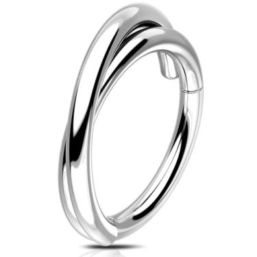 Imagem de Melighting Anel de hélice dupla de 16 g de aço cirúrgico 316L com dobradiça de segmento clicker cartilagem nasal Daith Tragus Rook Conch brinco piercing labial joia 6/8/10/12 mm, 16g6mm, Aço