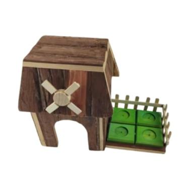Imagem de Baoblaze Hamster de madeira House Cage Toy Sleeping Hut com decoração de moinho de vento para pequenos animais