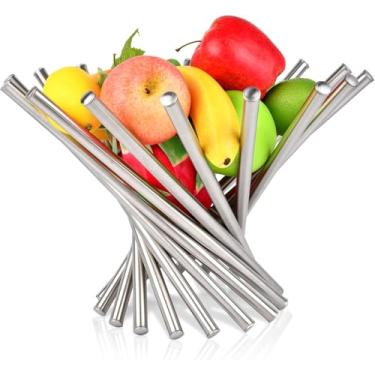 Imagem de Tigela de frutas, suporte de cesto de frutas de aço inoxidável para decoração doméstica criativa organizador de armazenamento de pão e vegetais na cozinha sala de estar/jantar