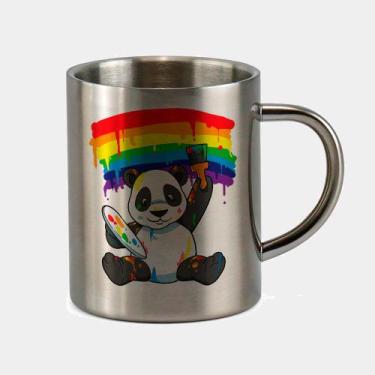 Imagem de Caneca de Inox Premium Prateada 400ml LGBT PANDA ORGULHO PINTOR ARCO I