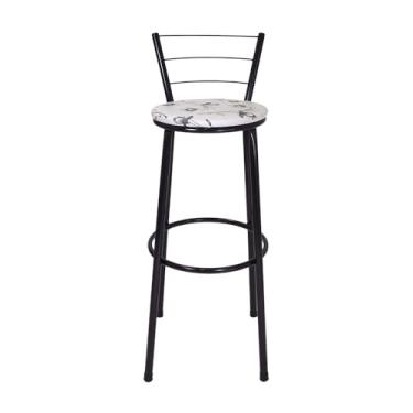 Imagem de Banqueta Alta 3 Ferrinhos Aço Tubular com Pintura Preta Assento em Corino Versátil para Cozinha Bar ou Decoração Moderna (FLORAL BRANCO)