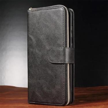 Imagem de HJZSZX Para Samsung S24 Ultra Zipper Wallet Multi Card Phone Case Flip Leather Cover (Para Samsung S24 Ultra/Preto)
