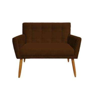 Imagem de Namoradeira Decorativa Onix Suede Marrom 2 Lugares Pés Madeira Mz Deco