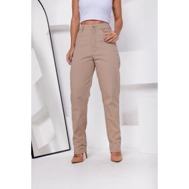 Imagem de Calça Mom Sarja Bege Feminina Lisa Tendência Moda Blogueira - ALIK STO