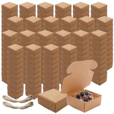 Imagem de SENONAPO 220 caixas de presente pequenas de papel kraft com tampas, 5 x 5 x 2,5 cm, mini caixas de papelão com 2 rolos de corda para joias, pulseira, brinco e embalagem de lembrancinhas (cor de