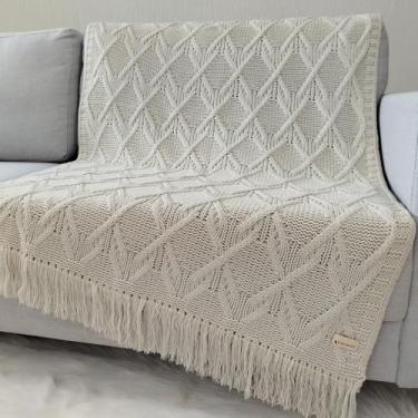 Imagem de Manta de Tricô Para Sofá Poltrona Cobertor Cama Malha Encorpada 150x90cm Usufruto Decoração Sala L05 (Bege Papiro)