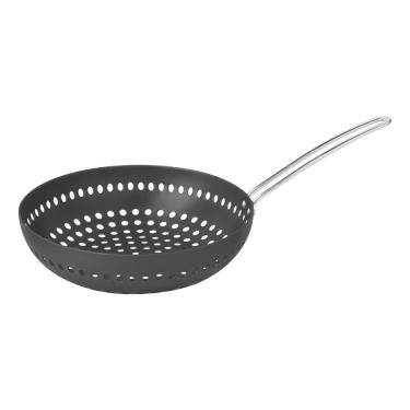 Imagem de Grelha Wok Furada Churrasco Alumínio Anodizado Cabo 26 Cm