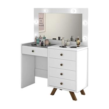 Imagem de Penteadeira 4 Gavetas e Porta Jóias Tampo de Vidro Branco
