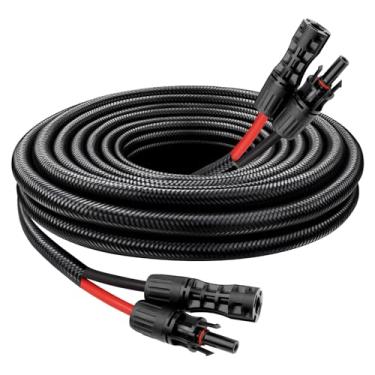 Imagem de Cabo de extensão de painel solar – Fio solar de 8 AWG 3 m com conector à prova d'água fêmea e macho fio fotovoltaico com manga protetora retardante de chamas para trailer, sistemas fotovoltaicos, casa