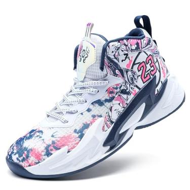 Imagem de Tênis de basquete masculino de cano alto com suporte de amortecimento de malha respirável e sola antiderrapante(Dark Blue-1,43 BR)