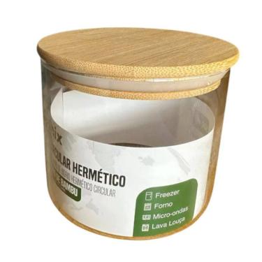 Imagem de Pote de Vidro Circular Hermético Multiuso com Tampa de Bambu - 500ML