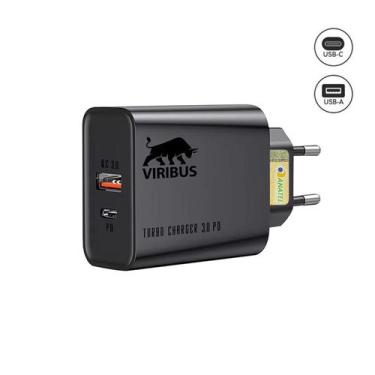 Imagem de Carregador Base Ultra Rápido 20W USB e Tipo C Viribus PD Quick Charge 
