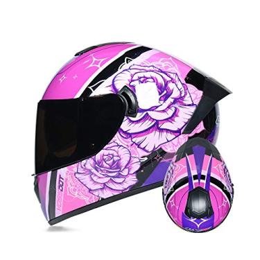 Imagem de TRIPERSON Capacete completo de motocicleta aprovado pelo DOT, motocicleta, ciclomotor Street Bike Racing Crash Helmet, homens e mulheres (rosa - espelho preto, pequeno)