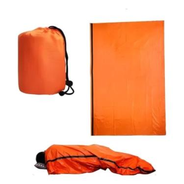 Imagem de Saco de Dormir de Emergência Térmico e Portátil 210x90cm Camping Trilha Sobrevivência Ultraleve Impermeável Retém Calor Dobrável Laranja