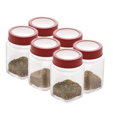 Imagem de LYOR - Conjunto 6 Potes de Vidro com Tampa em Acrílico Gastro Vermelho 300ml - Temperos - Condimentos - Grãos - Sementes - Petiscos - Doces