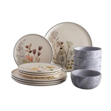 Imagem de Conjunto de louça Corona 12 peças de louça de barro | Anastasia | Flores românticas | Conjunto para 4 | 12 piezas | Cerâmica | Design floral