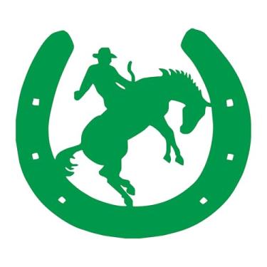 Imagem de Adesivo Country Ferradura Sorte e Proteção Silhueta Cowboy no Cavalo para Moto Carro Caminhão Parede Ambientes Temáticos (VERDE, 10x8,9cm)
