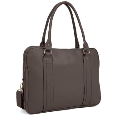 Imagem de Bolsa Feminina Pasta Executiva para Notebook até 15.6” Reforçada Couro Ecológico para Trabalho, Reuniões e Dia a Dia Tamanho Grande (Argila)