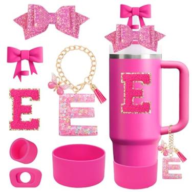 Imagem de QUNNDY Conjunto de acessórios para copo Stanley Cup 850.5 g 1,134.0 g copo com alça, incluindo tampa de cobertura de palha de laço, decoração de arco de palha, bota, tampa à prova de derramamento