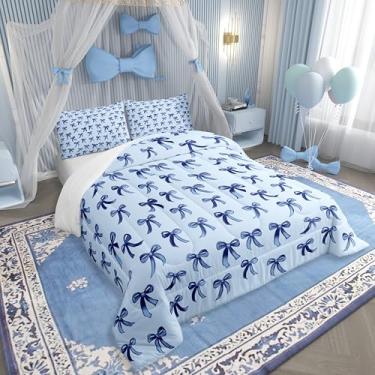 Imagem de Erosebridal Jogo de cama solteiro com nó de laço, laço simples, respirável, fofo, desenho animado, infantil, adolescentes, leve, para sofá, quarto, fita azul bebê