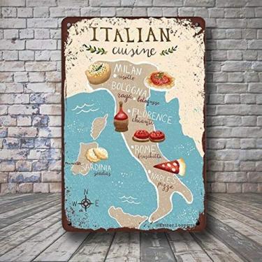 Imagem de Pzecaru Pôster de placa de metal vintage mapa de comida italiana placa de metal placa retrô decoração de parede presente para banheiro, restaurante, teatro, fazenda, quarto, café, 30 x 40 cm