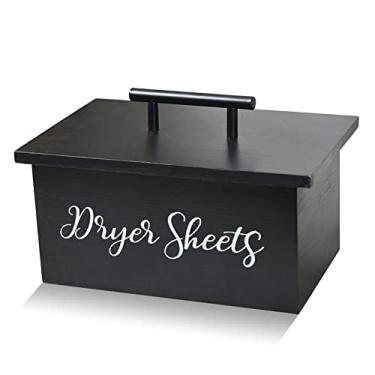 Imagem de Suporte de folha para secadora, dispensador de folhas para secador de fazenda, caixa de recipiente de folha com tampa para secador de madeira, suporte de folha para secador rústico, cesto organizador de armazenamento para amaciante de tecido para decoração de lavanderia