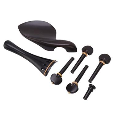 Imagem de RiToEasysports 4/4 Acessório de Violino Conjunto Brilhante Ebony Boxwood Tamanho Completo Violin ChinRest Talipiece Tuniping Pin End Pin Kit