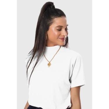 Imagem de T-Shirt Blusa Feminina Miia Gola Alta Manga 3/4 Branca-Feminino