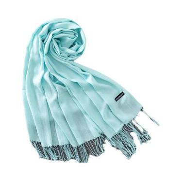Imagem de Xale de Caxemira Longo Feminino - Cor Sólida, Hijab, Pashmina com Borl