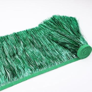 Imagem de Guarnição de franja com franja de 20 cm de largura e 4,8 metros guirlanda cintilante para fantasias, vestidos, cenário de cabine de fotos, decoração de festa, verde AIETSYEI