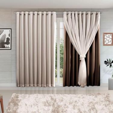 Imagem de Cortina de Microfibra c/Voil Branco e Forro 3,00 x 2,50 Decoração Quarto, Sala, Escritório, Janela(MARROM)