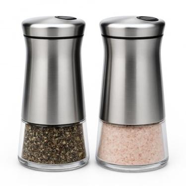 Imagem de N NELIT Conjunto de saleiro e pimenteiro – Dispensador de aço inoxidável e vidro com orifícios ajustáveis – Conjunto de temperos com vedação hermética – Agitadores portáteis pequenos de 10 cm