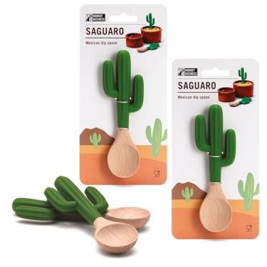 Imagem de Monkey Business Conjunto De 2 Colheres Saguaro, Em Formato Cacto, Para Servir Guacamole, Salsa E Molhos Mexicanos, Madeira Silicone Festas Entretenimento.