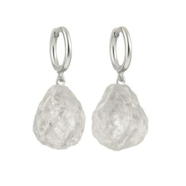 Imagem de Brinco de Argola Quartzo Cristal Transparente - Cristal Natural, Prata