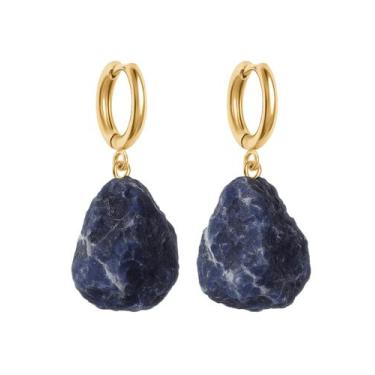 Imagem de Brinco de Argola Sodalita - Cristal Natural, Banho Ouro 18k
