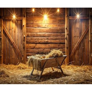 Imagem de Natal Presépio de madeira estável pano de fundo 3 x 2,4 m tecido manjedoura presépio fotos da história do nascimento de Jesus faixa celeiro fundo de brinquedo de Natal