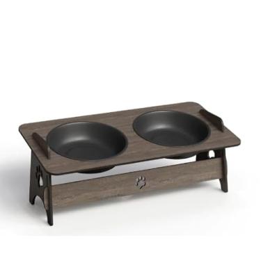 Imagem de Comedouro Pet Bebedouro Cachorro Gato Elevado Duplo 2 Potes Madeira