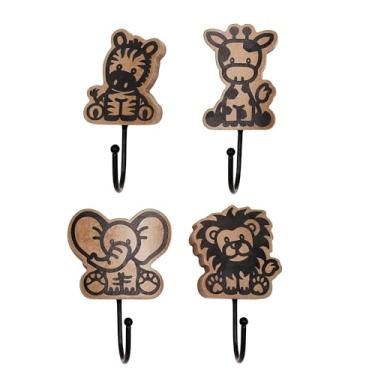 Imagem de Xedatric 4 Peças Ganchos Para Casaco De Animais Safari Parede Infantil Tema Selva Madeira Leão Girafa Cabide Decorativo Quarto Banheiro Berçário