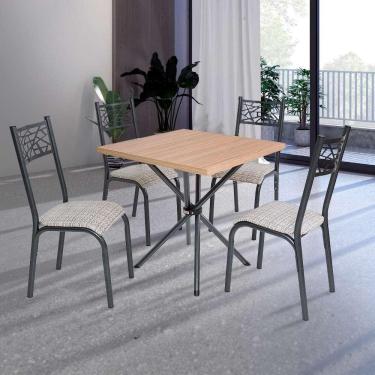 Imagem de Mesa De Jantar Quadrada Com 4 Cadeiras Em Aço Preto Carvalho Com Estofado Manteiga Fione Shop Jm