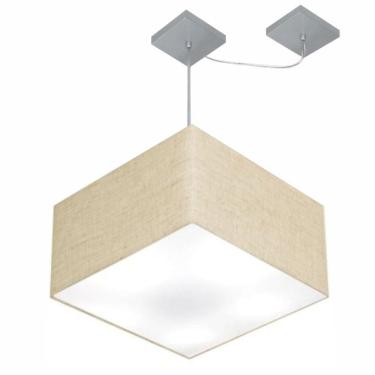 Imagem de Lustre Pendente Quad C/ Desvio Md-4270 Cúpula em Tecido 30/35x35cm Rustico Bege - Bivolt