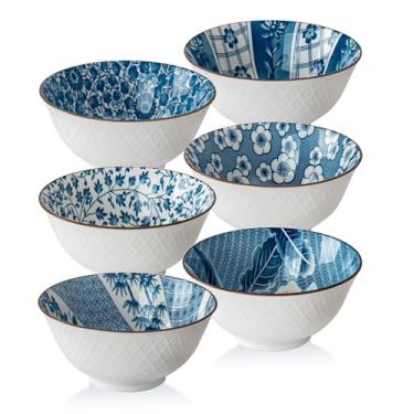 Imagem de Conjunto de tigelas de cereais de porcelana/salada/sopa de 580 ml, 6 pol. Azul e Branco sortidos Conjunto de 4, Louças, Azul, 20-Ounce 6-piece bowls, 6