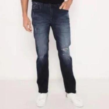 Imagem de Calça Jeans Reta Paint Splatter. - Azul Escuro & Branca. - Guess M94SLMDW62F-Masculino