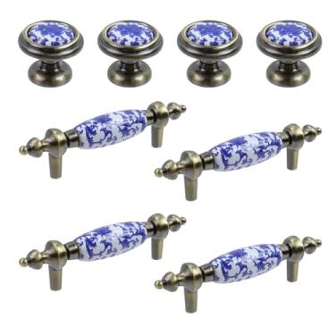 Imagem de MY MIRONEY Puxadores e puxadores de gaveta de cerâmica porcelana azul e branca e puxador de liga de zinco para CloPCS, armários, gavetas com parafusos, ferragens de móveis, 4 peças centrais de