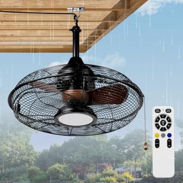 Imagem de Fanliving Ventiladores de teto externos CFM de 50 cm de altura com corrente de tração de controle remoto para gazebo, ventilador de pátio à prova d'água com 3 ganchos - Plug in -3CCT, ventilador