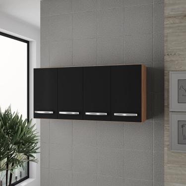 Imagem de Armário Aéreo de Cozinha 120cm com 04 Portas Mara Savana Preto Moblis