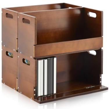 Imagem de CroBlissful 4 conjuntos de caixa de armazenamento de DVD de madeira, suporte de fita cassete com alça de transporte, prateleira organizadora para estojos de videogame de filme, organizador de CDs