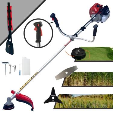 Imagem de Roçadeira Podador de Grama Profissional Kawashima BCJ521L À Gasolina 2T 52cc 2,5HP de Potência 10000rpm + Lâmina Facão + Lâmina 3 Pontas + Carretel