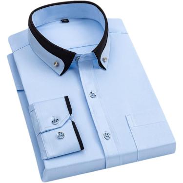 Imagem de Camisas Masculinas Manga Comprida Confortável Respirável Costura Casual Gola Dupla Masculina, 2, M